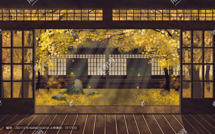 古風(fēng)院子庭院場景插畫