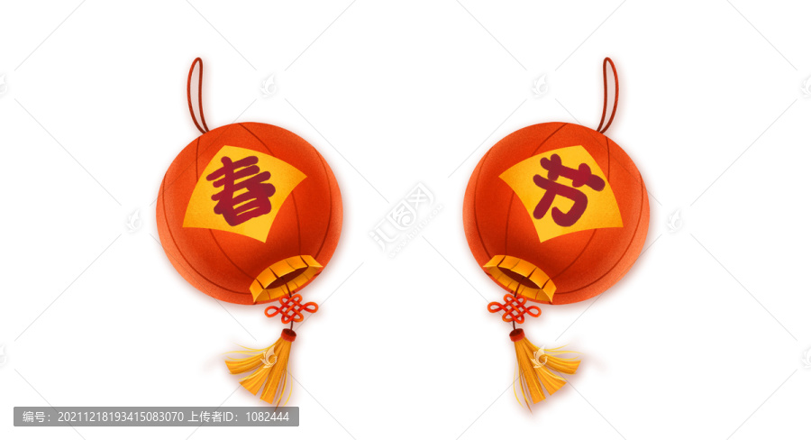 新年春節(jié)一對燈籠圓形新春插畫