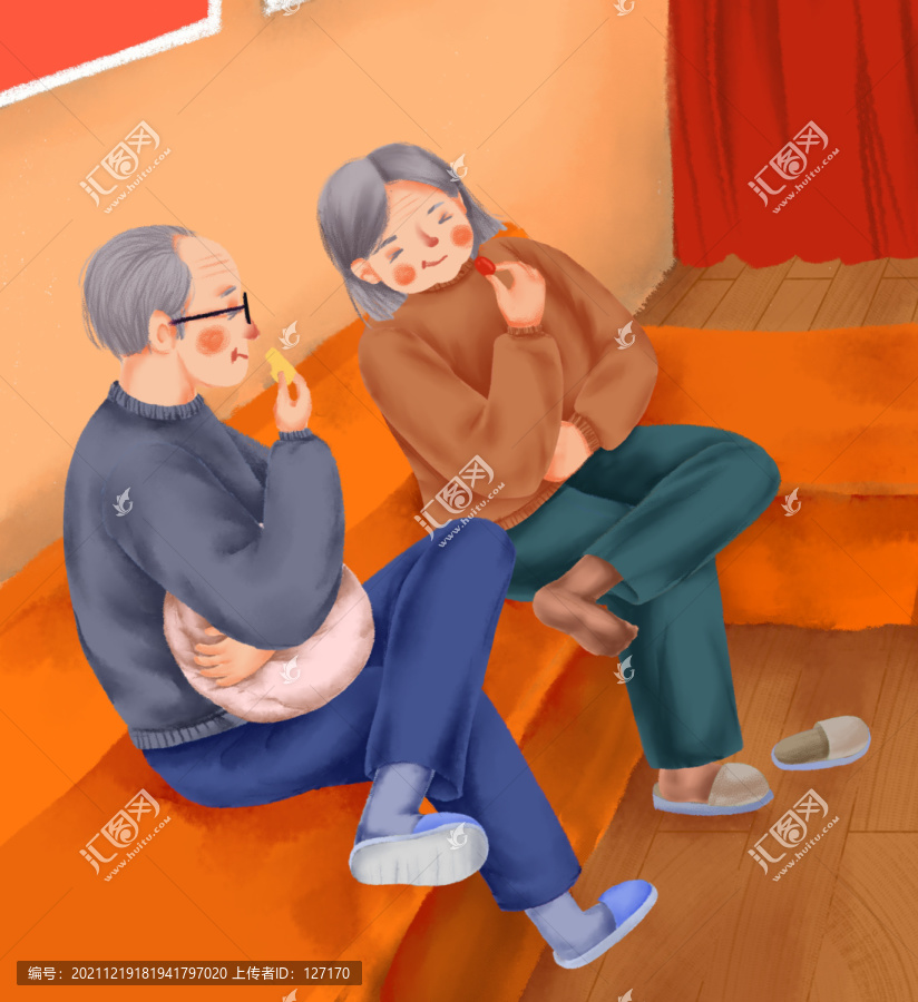 爺爺奶奶吃東西聊天