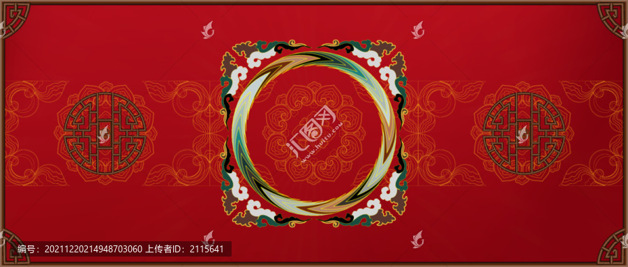 中式紅背景過(guò)年國(guó)潮窗戶舞臺(tái)展板