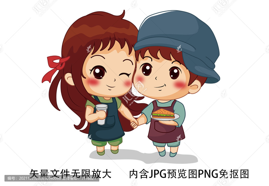 奶茶店甜品店卡通人物形象男孩