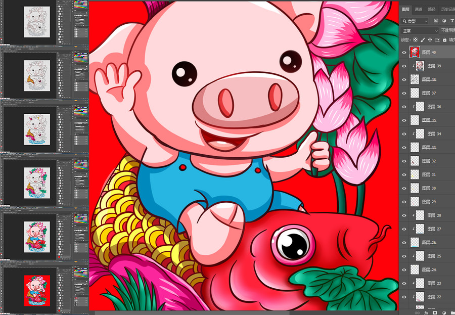 猪年年有鱼卡通年画动物形象吉祥