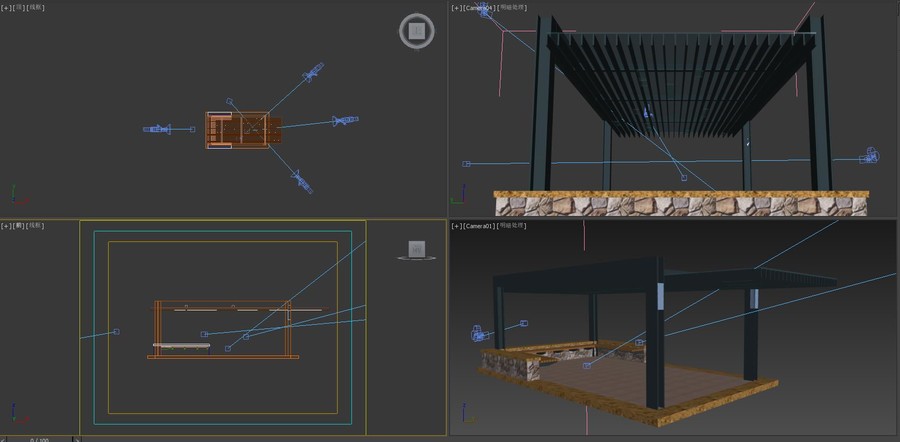金属框架景观亭模型与效果图