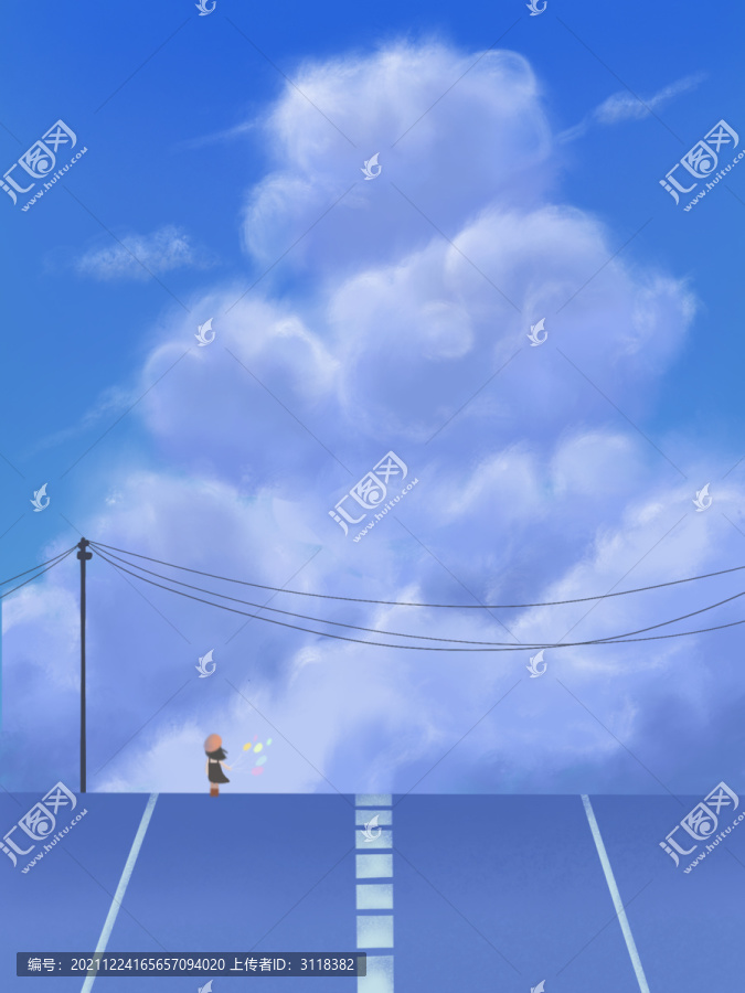 兒童插畫天空藍天白云壁紙背景