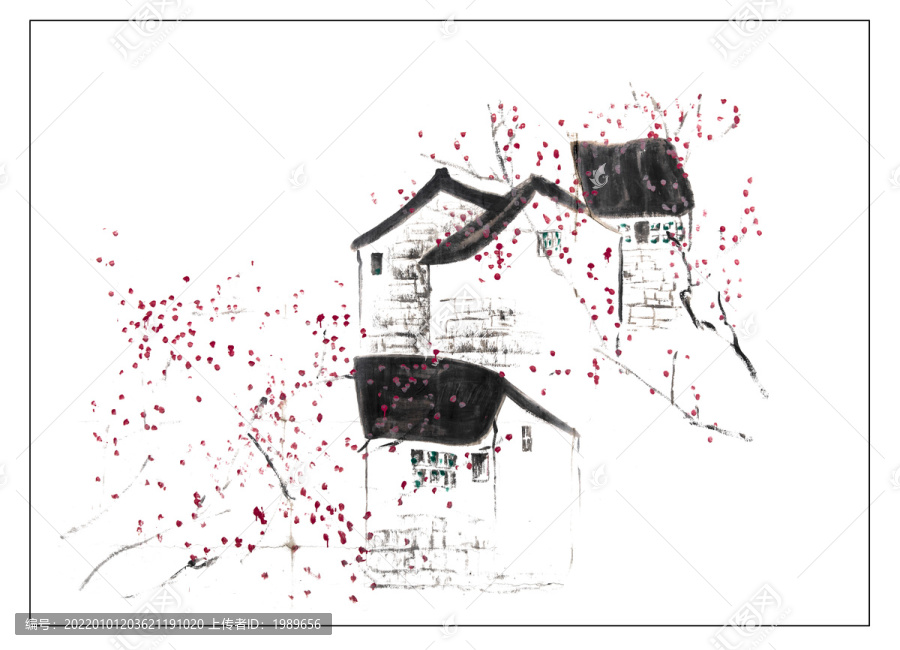 桃花江南水墨畫(huà)