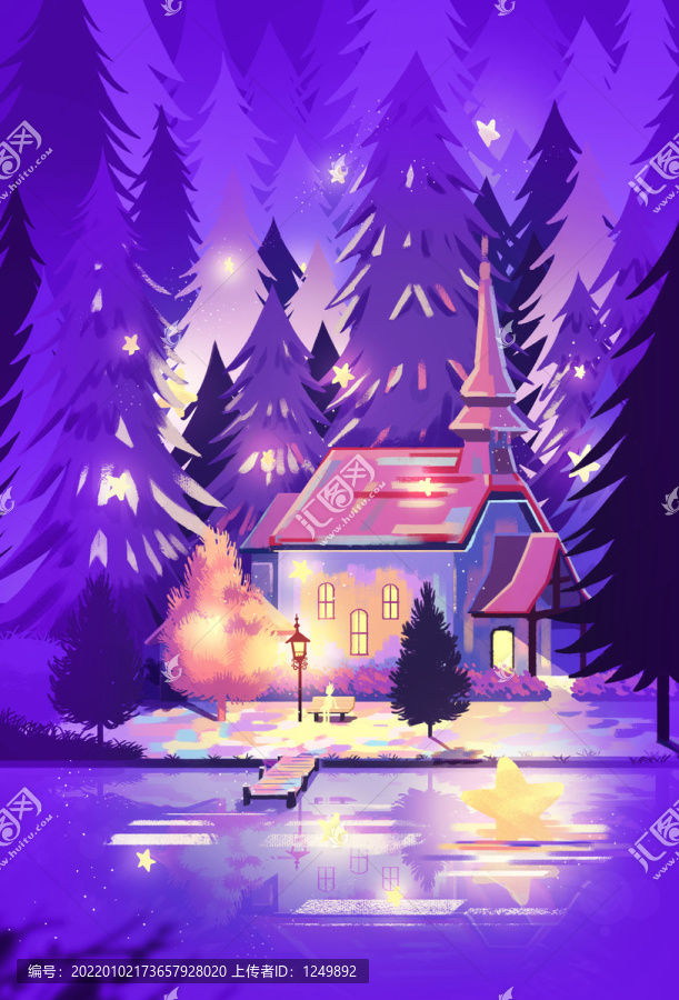 夜晚紫色插畫