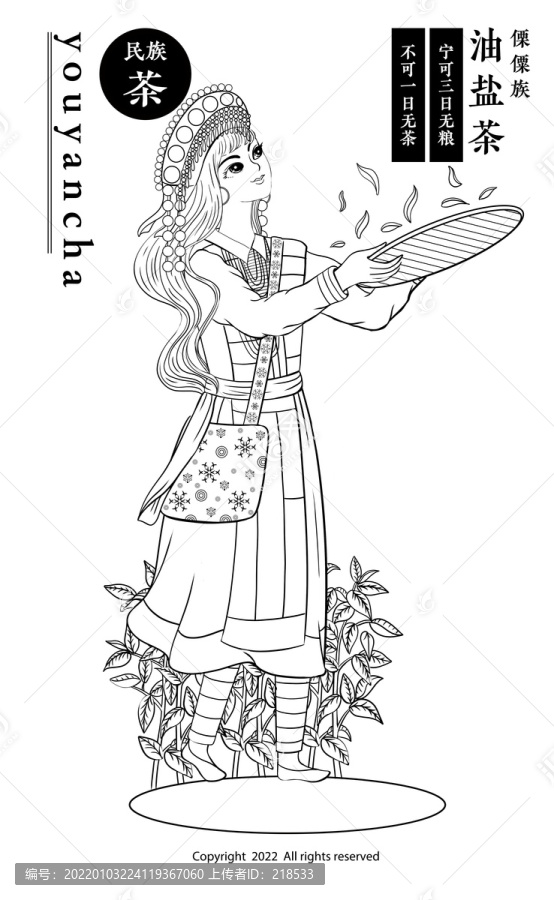 云南傈僳族普洱茶包裝插畫(huà)線稿
