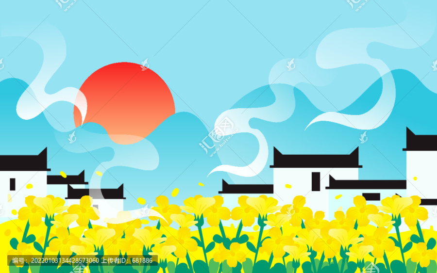 春天油菜花風(fēng)景立春節(jié)氣插畫