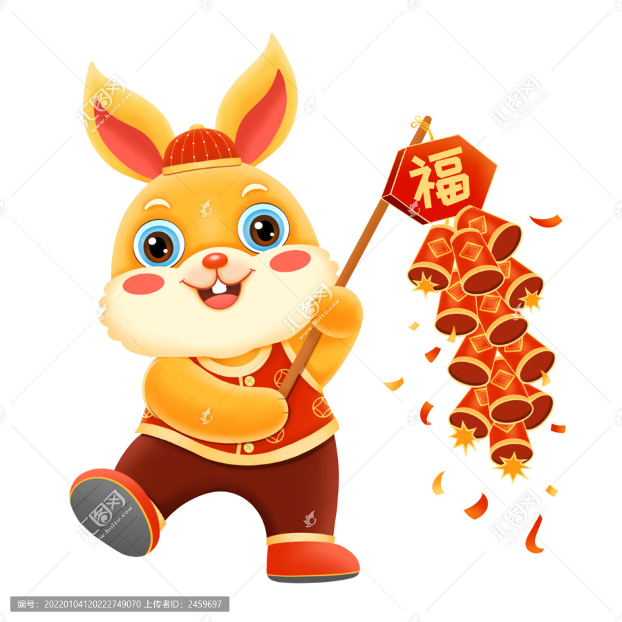 兔年春節(jié)放鞭炮的兔子元素