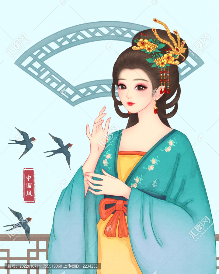 古風(fēng)美人燕窩包裝插畫