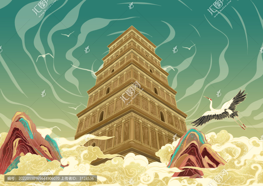 古建筑國潮節(jié)日背景插畫