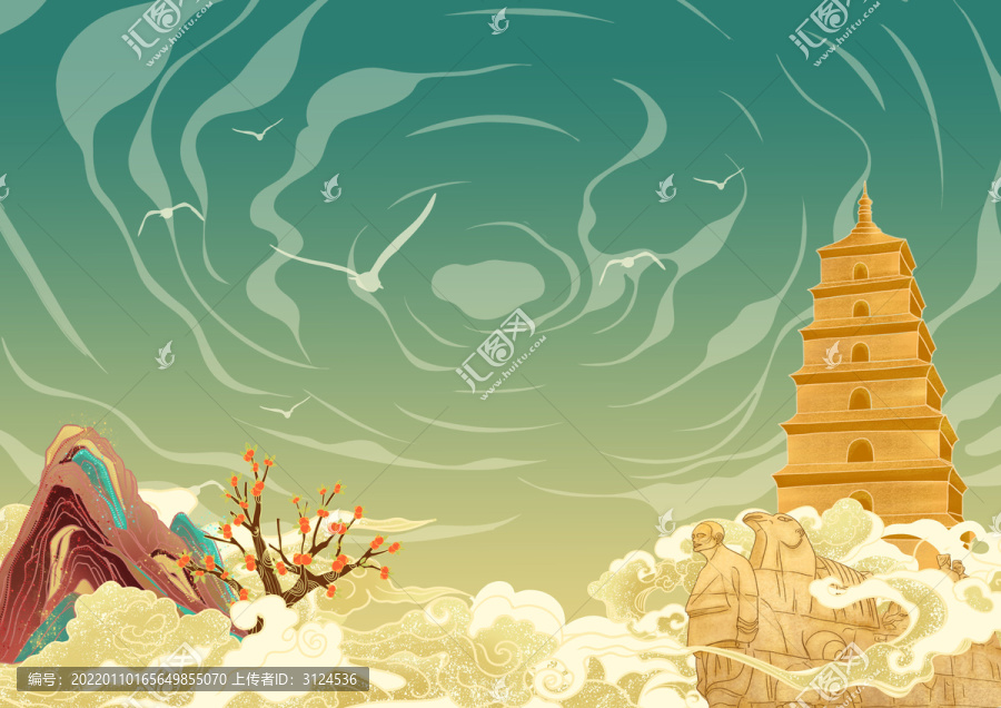 古建筑國潮節(jié)日背景插畫