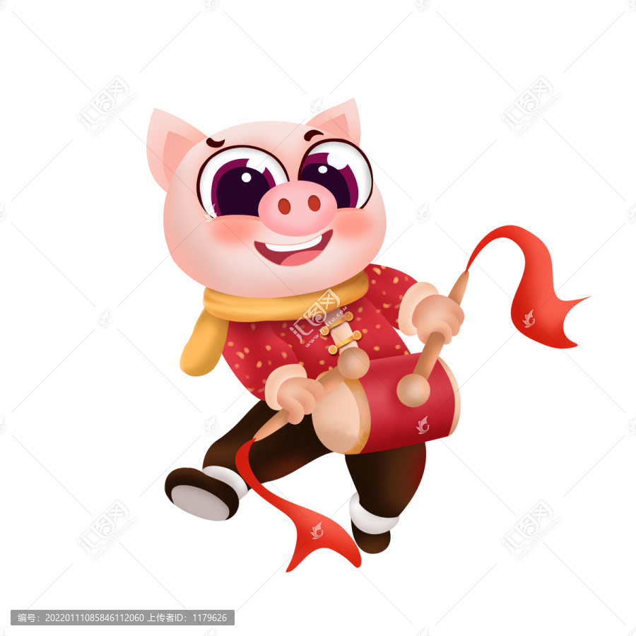 小豬敲鼓插畫