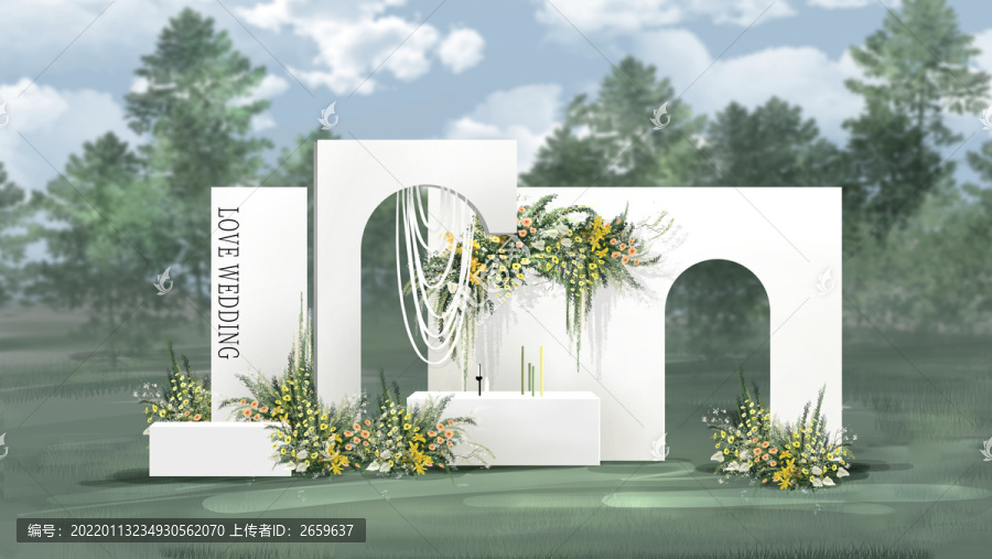 白色韓式戶外婚禮效果圖