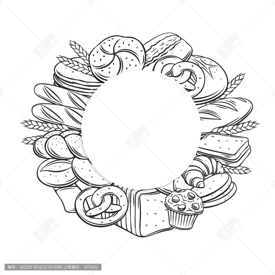 手繪面包圓框插圖