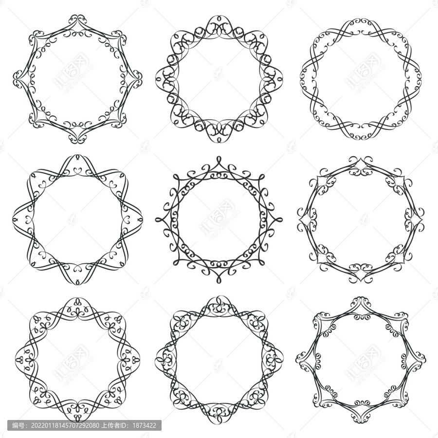 精致花纹圆框元素
