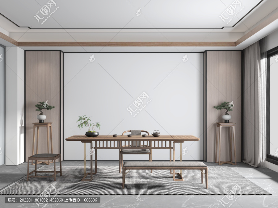 新中式書房墻布壁畫背景場景圖