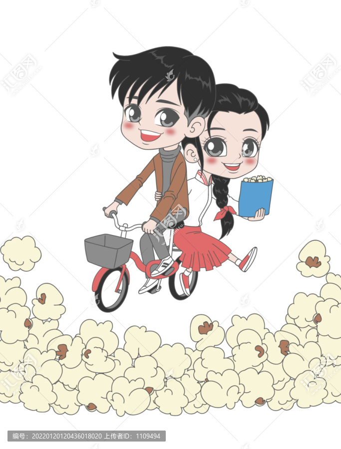 爆米花情侶卡通插畫