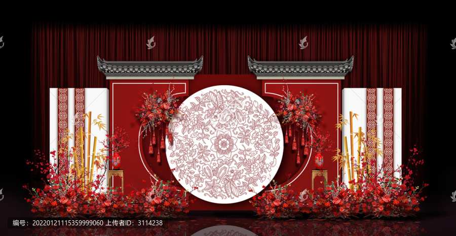 新中式合影區(qū)婚禮手繪效果圖