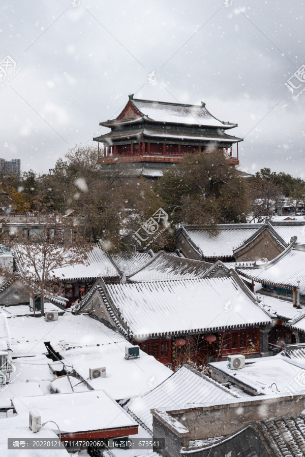 北京鼓楼大街冬天雪景