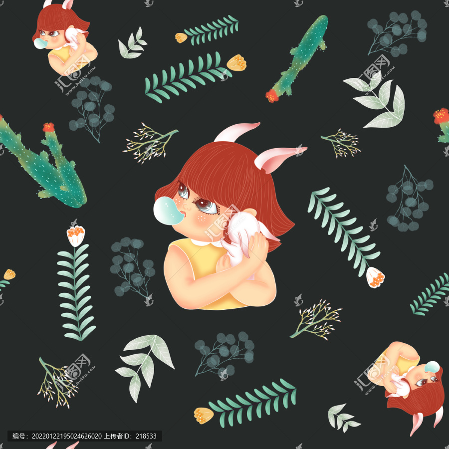 兔女孩四方連續(xù)無縫拼接插畫