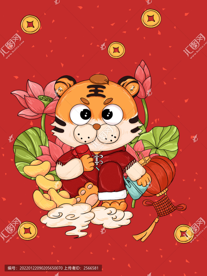 國(guó)潮喜慶春節(jié)新年虎年大吉插畫
