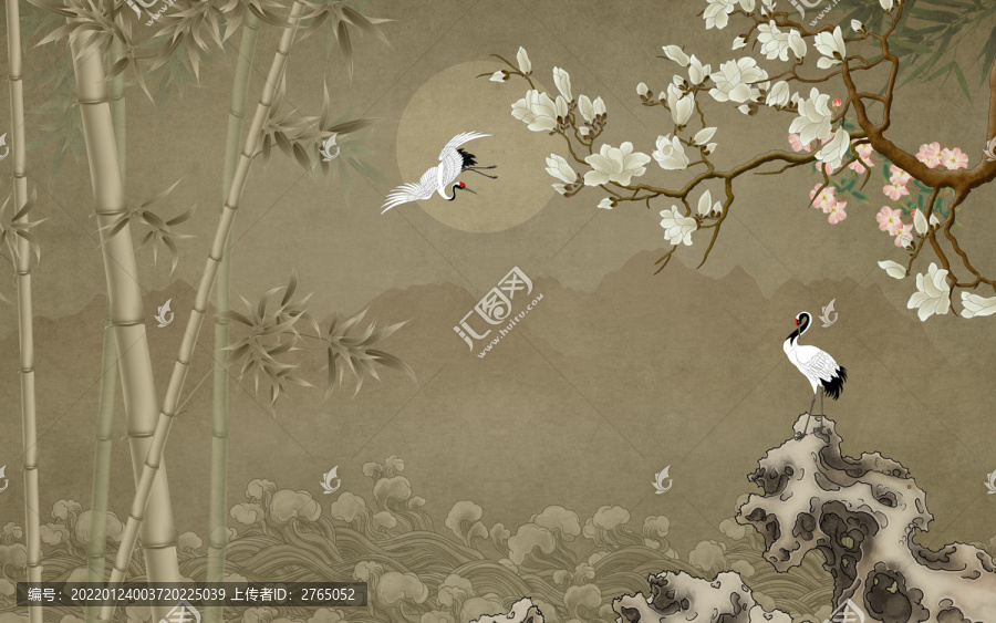 竹子玉蘭仙鶴