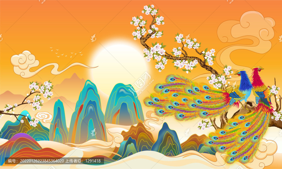 鳳凰山水矢量插畫(huà)
