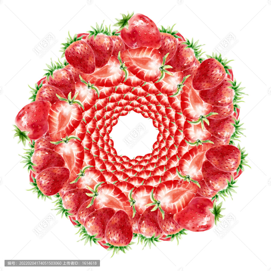 创意水彩草莓元素环状装饰图案