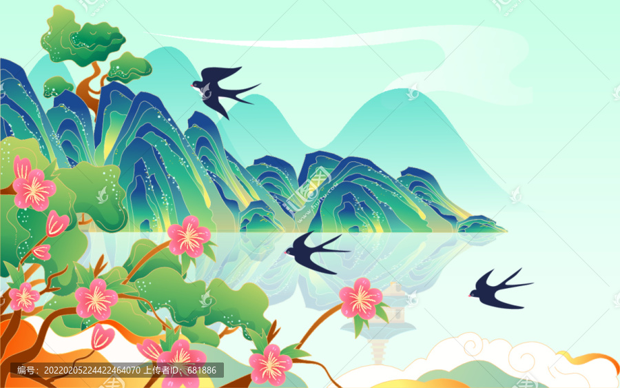 國潮春天風(fēng)景立春節(jié)氣春游插畫