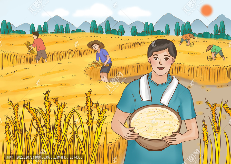 豐收稻花香大米插畫