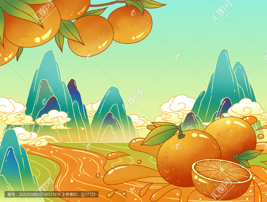 桔子包裝國潮插畫