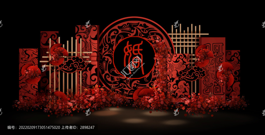 紅黑色中式婚禮迎賓區(qū)