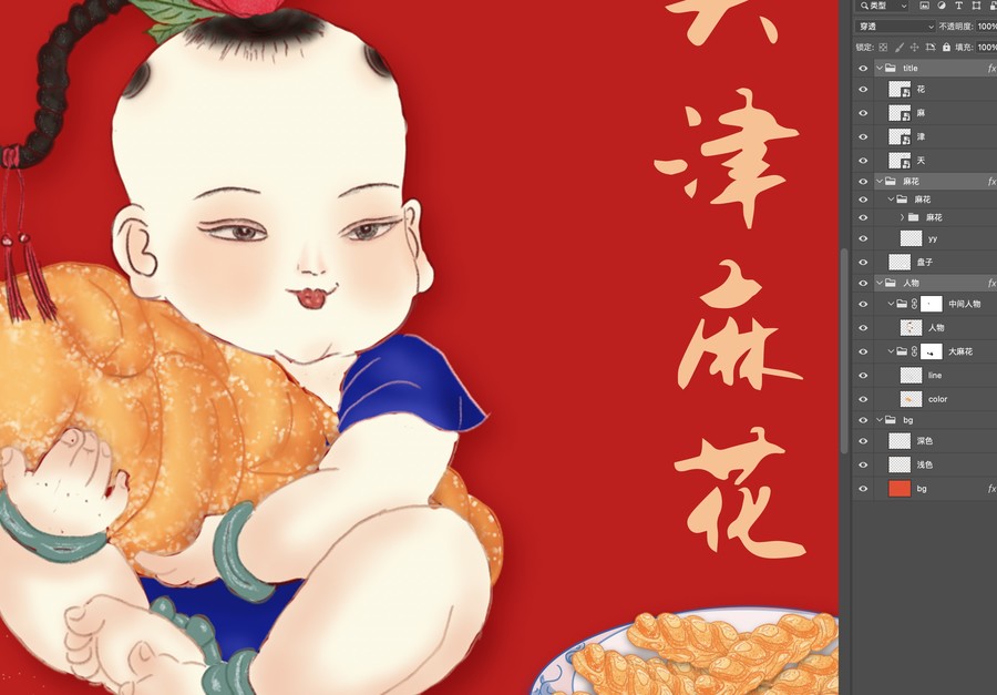 天津麻花風(fēng)俗楊柳青年畫福娃