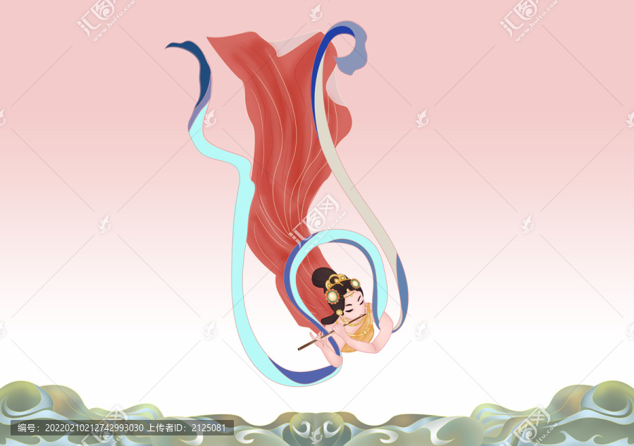 敦煌莫高窟飛天仕女吹笛仙女