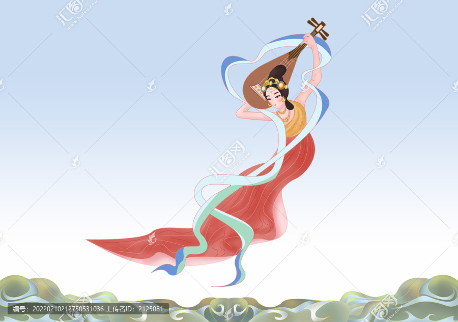 敦煌莫高窟飛天仕女反彈琵琶