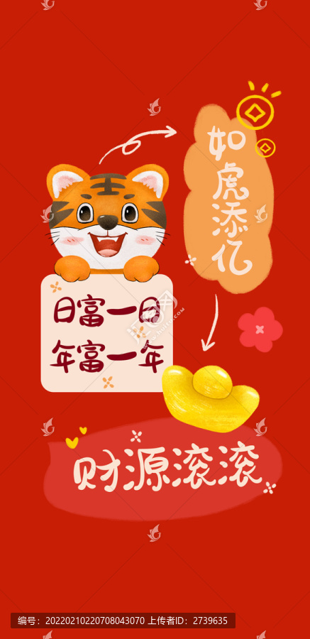 如虎添億招財插畫對話框