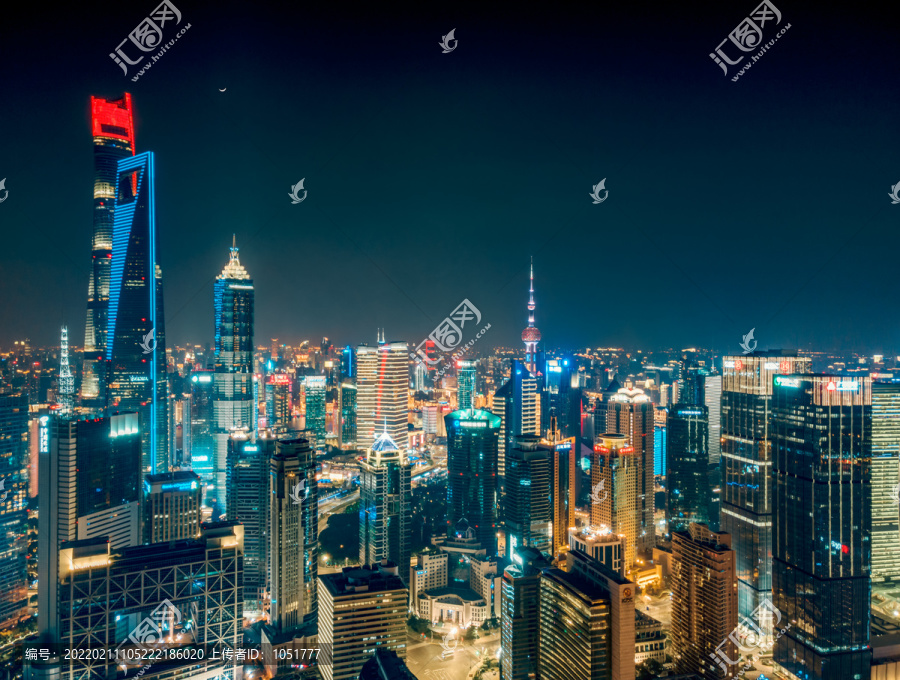 航拍上海浦东陆家嘴建筑夜景