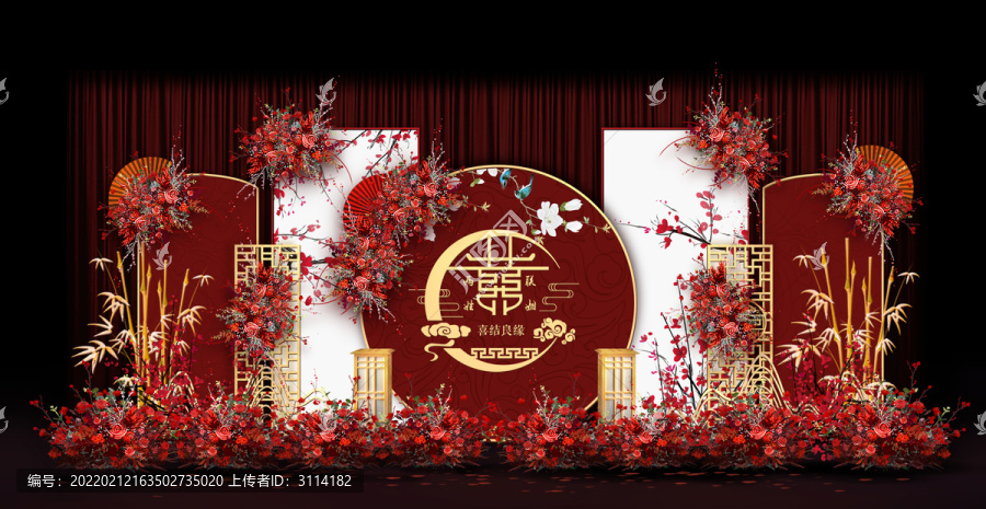 新中式合影區(qū)婚禮手繪效果圖