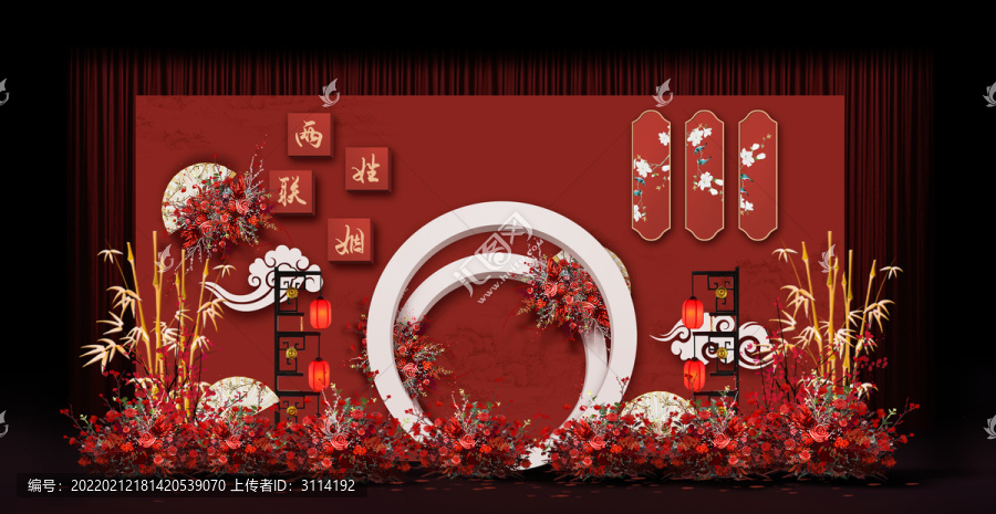 新中式合影區(qū)婚禮手繪效果圖