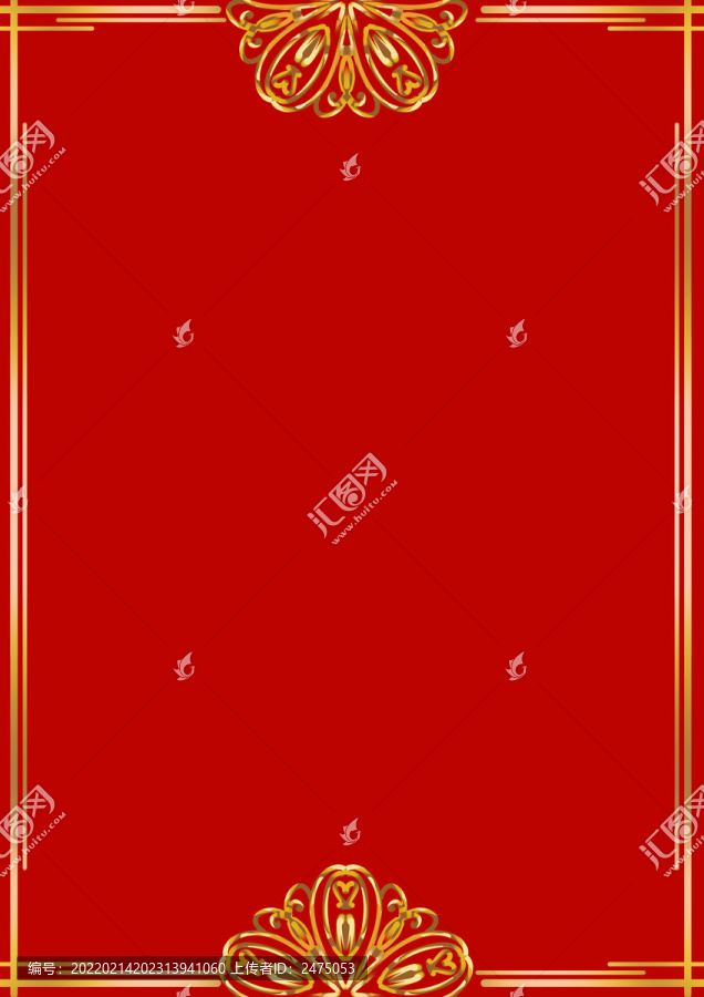 紅色賀卡背景矢量分層金色邊框
