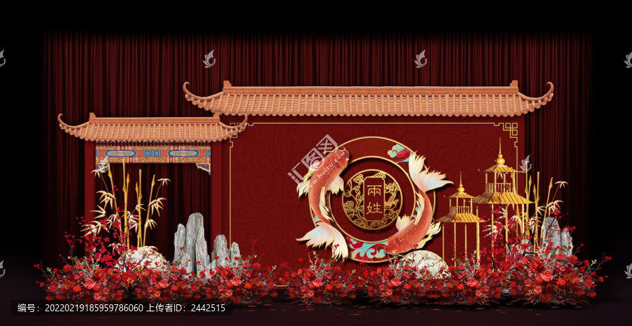新中式合影區(qū)婚禮手繪效果圖