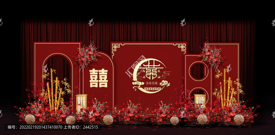 紅色中式婚禮手繪效果圖