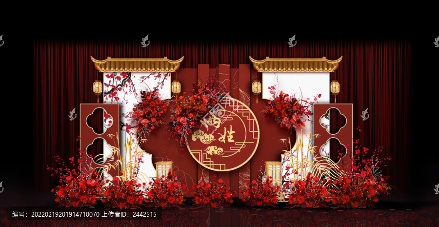新中式合影區(qū)婚禮手繪效果圖