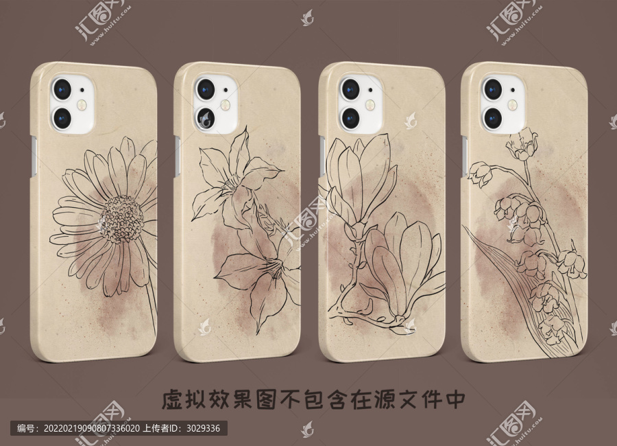 文藝古風花卉手機殼插畫組圖