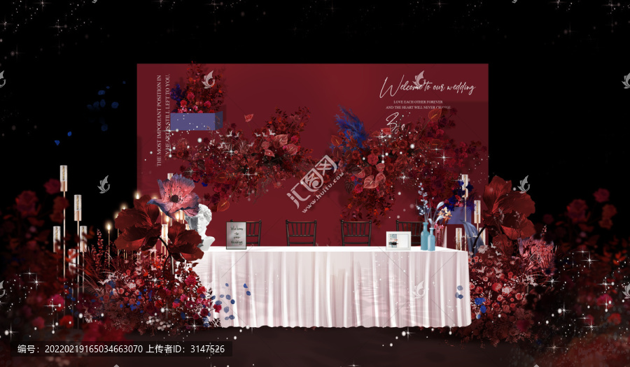 紅藍(lán)撞色婚禮效果圖
