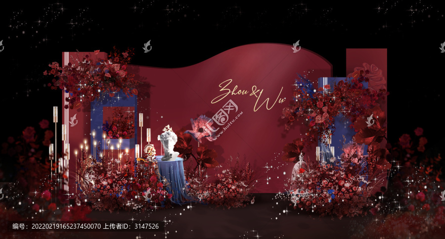 紅藍(lán)撞色婚禮效果圖