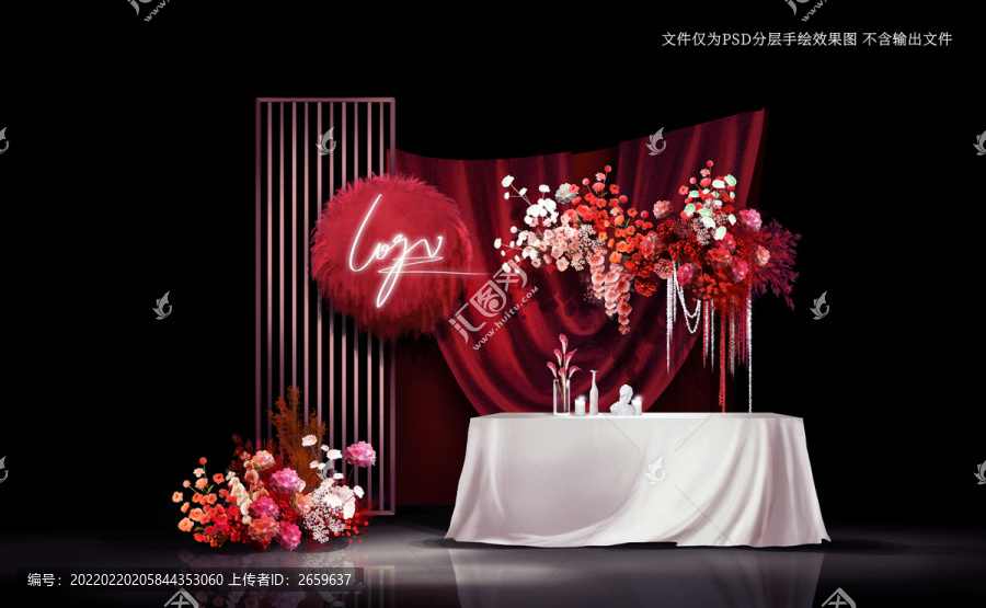 紅色小眾復古婚禮效果圖