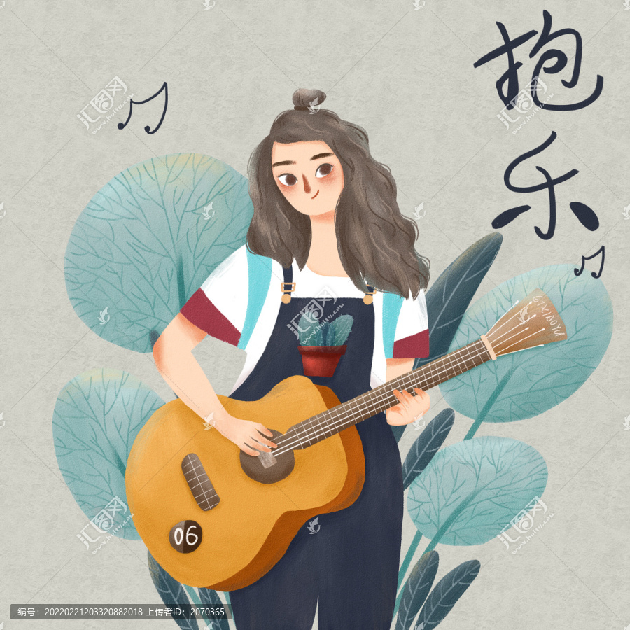 女生頭像插畫抱吉他