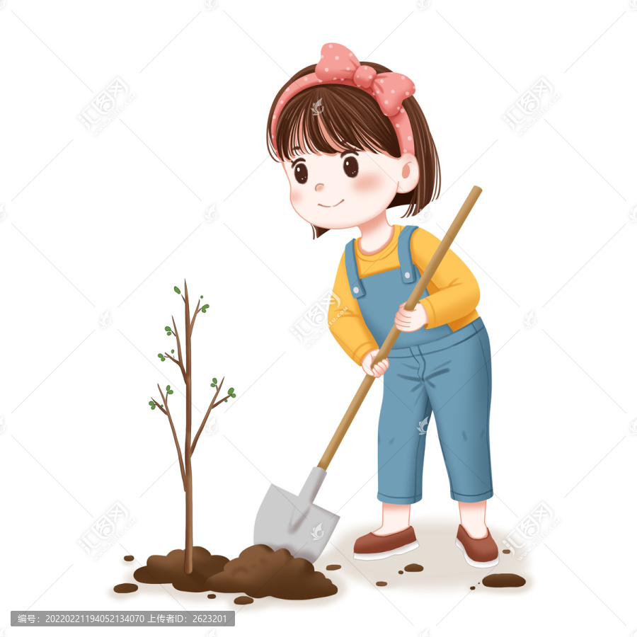 春天植樹(shù)節(jié)種樹(shù)的小女孩元素